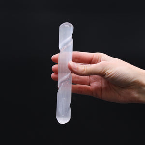 selenite spiral wand 16 cm round both ends