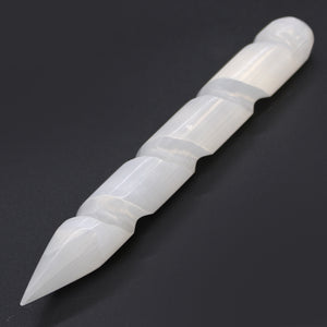 selenite spiral wands 16 cm point one ends