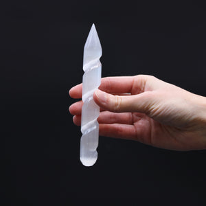 selenite spiral wands 16 cm point one ends