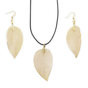 necklace earring set bravery leaf gold