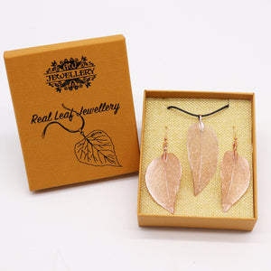 necklace earring set bravery leaf pink gold
