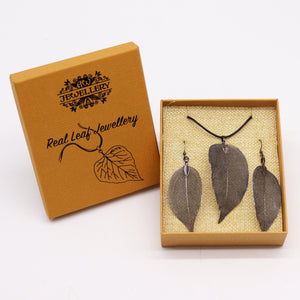 necklace earring set bravery leaf pewter