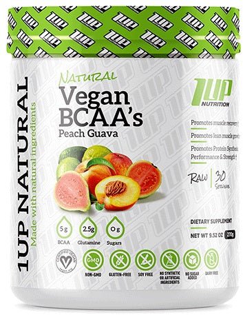 1Up Nutrition Natural Vegan BCAA + Glutamine, Peach Guava - 270 grams