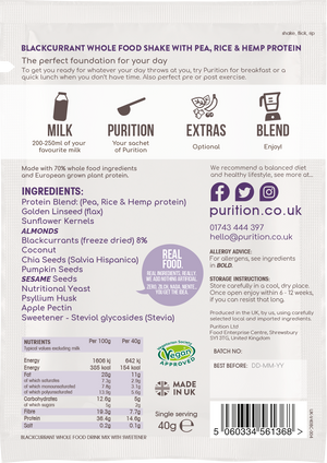 Purition VEGAN Wholefood Plant Nutrition With Blackcurrant CASE 8 x 40g