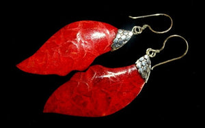 coral style silver earrings leaf drop