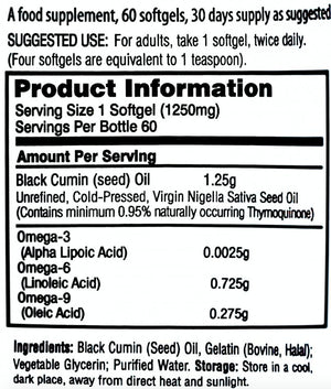 premium black seed oil softgels 1250mg 60s