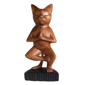 handcarved yoga cats one leg