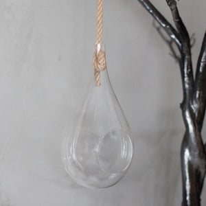 All Glass Terrarium - Hanging Teardrop on Rope - GTB