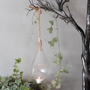 All Glass Terrarium - Hanging Teardrop on Rope - GTB