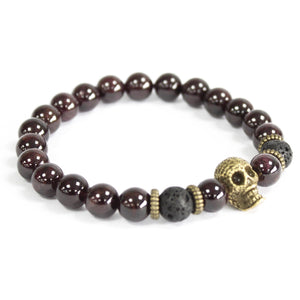 Bronze Skull / Blood Stone - Gemstone Bracelet - Boho