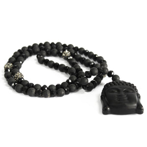 Buddha / Black Stone - Gemstone Necklace - Boho