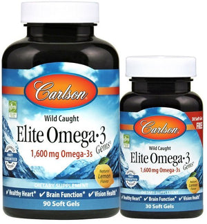 Carlson Labs Elite Omega - 3 Gems, 1600mg Natural Lemon - 90 + 30 softgels - Carlson Labs