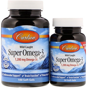 Carlson Labs Wild Caught Super Omega - 3 Gems, 1200mg - 100 + 30 softgels - Carlson Labs