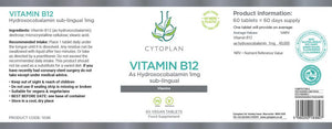 Cytoplan Vitamin B12 As Hydroxycobalamin 1mg Sub - lingual 60's - Cytoplan