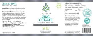 Cytoplan Zinc Citrate 30mg 60's - Cytoplan