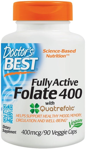 Doctor's Best Fully Active Folate 400 with Quatrefolic, 400mcg - 90 vcaps - Doctor's Best