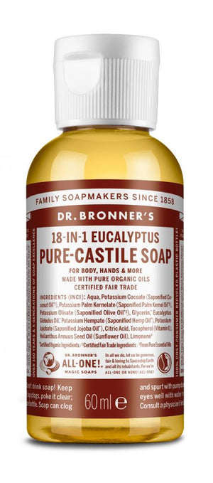 Dr Bronner's Magic Soaps 18 - in - 1 Hemp Eucalyptus Pure - Castile Liquid Soap 60ml - Dr Bronner's Magic Soaps