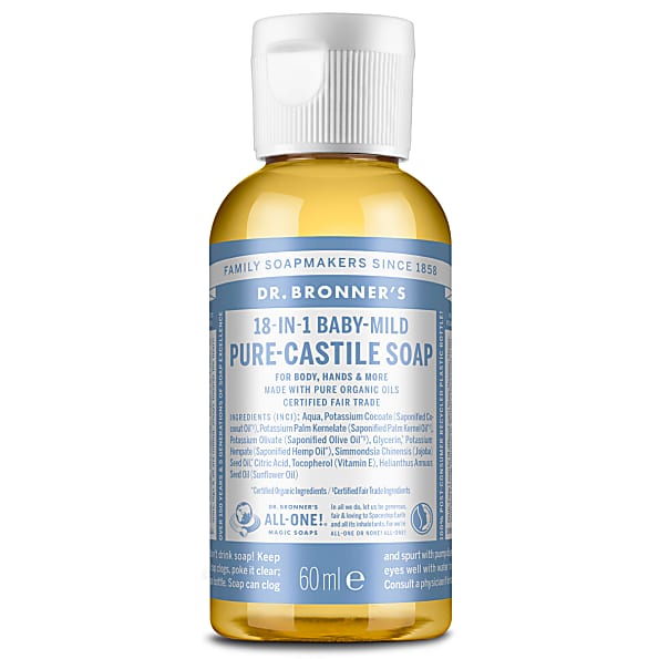 Dr Bronner's Magic Soaps 18-in-1 Hemp Unscented Baby-Mild Pure-Castile Liquid Soap 60ml