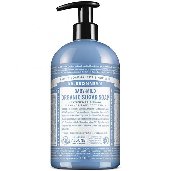 Dr Bronner's Magic Soaps 4-In-1 Baby Unscented Sugar Organic Pump Liquid Soap 710ml