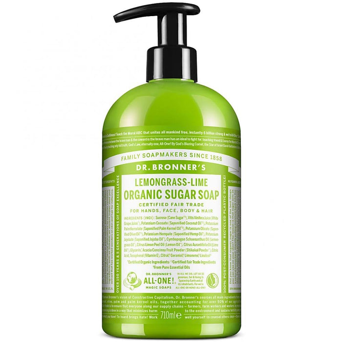 Dr Bronner's Magic Soaps 4-In-1 Sugar Lemongrass Lime Organic Pump Liquid Soap 710ml