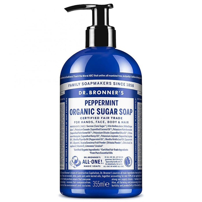 Dr Bronner's Magic Soaps 4-In-1 Sugar Peppermint Organic Pump Liquid Soap 355ml