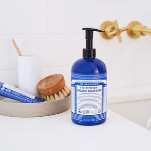 Dr Bronner's Magic Soaps 4 - In - 1 Sugar Peppermint Organic Pump Liquid Soap 355ml - Dr Bronner's Magic Soaps