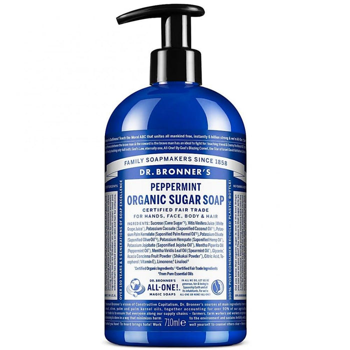 Dr Bronner's Magic Soaps 4-In-1 Sugar Peppermint Organic Pump Liquid Soap 710ml