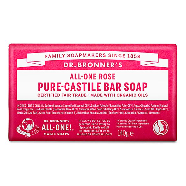 Dr Bronner's Magic Soaps All-One Rose Pure-Castile Bar Soap 140g