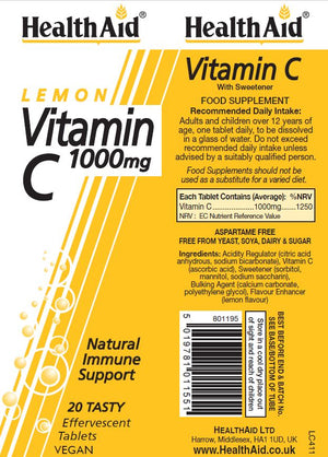 vitamin c 1000mg effervescent lemon flavour 20s