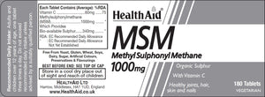 Health Aid MSM MethylSulphonylMethane 1000mg 180's