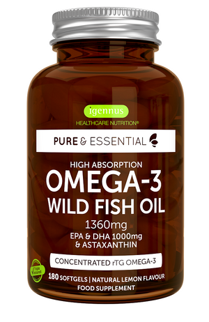 pure essential omega 3 wild fish oil epa dha 1000mg astaxanthin 180 s