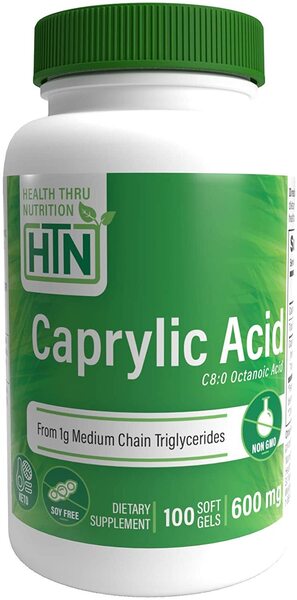 caprylic acid 600mg 100 softgels health thru nutrition