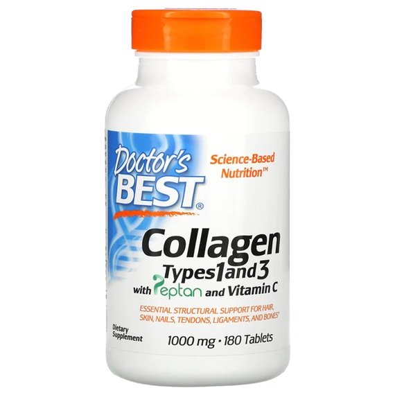 Collagen Types 1 and 3 with Peptan and Vitamin C, 1000mg - 180 tablets