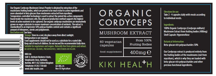 Kiki Health Organic Cordyceps Mushroom Extract Capsules 60's