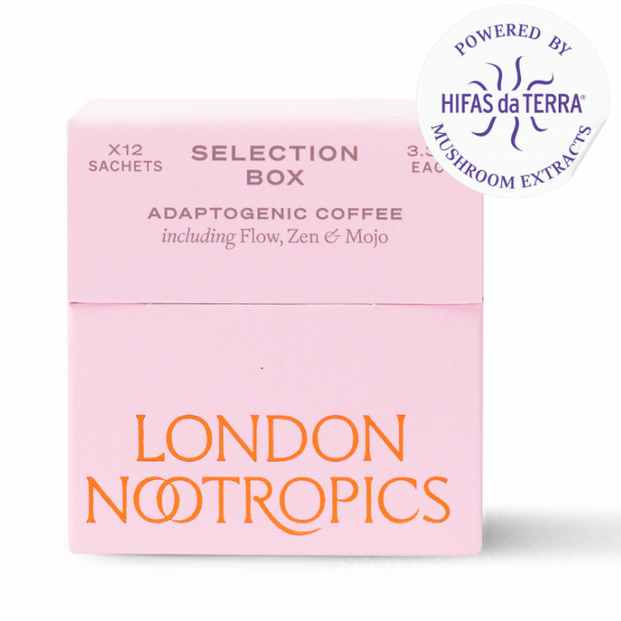 London Nootropics Selection Box Adaptogenic Coffee Flow, Zen & Mojo 12 Sachets (PINK)