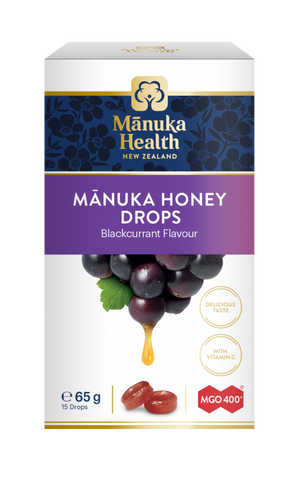 mgo 400 manuka honey drops with blackcurrant 65g lozenges 15s