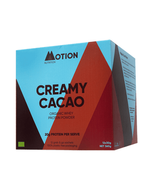 Motion Nutrition Creamy Cacao Organic Whey Protein Powder 12 x 30g