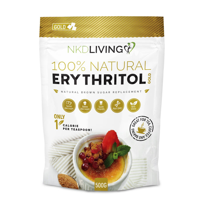 NKD LIVING 100% Natural Erythritol Natural Brown Sugar Replacement 500g (Gold)