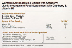 womens lactobacillus bifidus with cranberry 30s