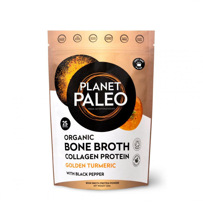 Planet Paleo Organic Bone Broth Collagen Protein Golden Turmeric with Black Pepper 225g