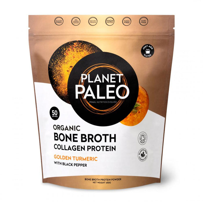 Planet Paleo Organic Bone Broth Collagen Protein Golden Turmeric with Black Pepper 450g