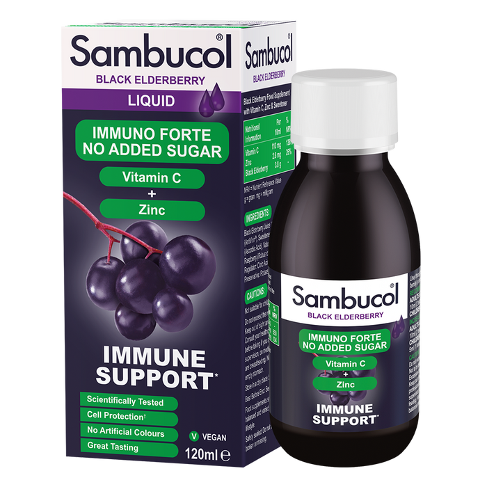 Sambucol Immuno Forte No Added Sugar Vitamin C + Zinc Liquid 120ml