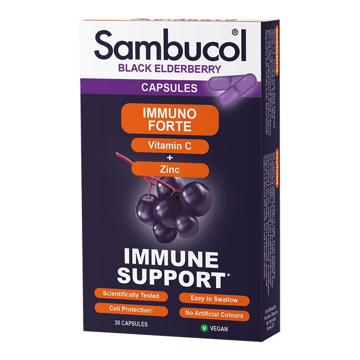Sambucol Immuno Forte Vitamin C + Zinc Immune Support Capsules 30's