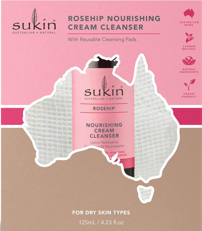 Sukin Rosehip Nourishing Cream Cleanser 125ml with Pads Gift Pack