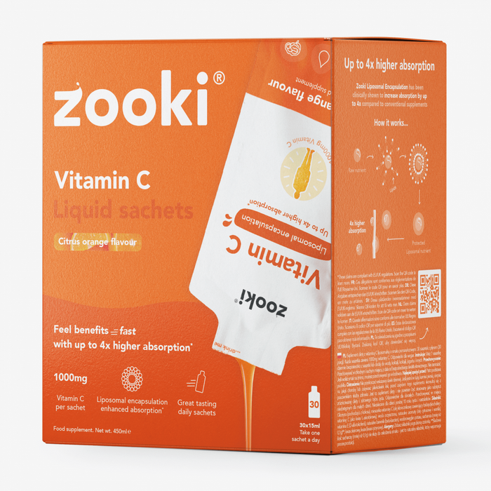 Zooki Vitamin C Liquid Sachets Citrus Orange Flavour 30x15ml CASE