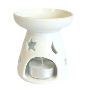 Sm Classic White Oil Burner - Moon & Star