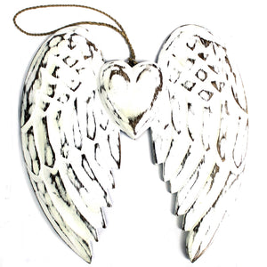 Hand Crafted Double Angel Wing & Heart - 24cm