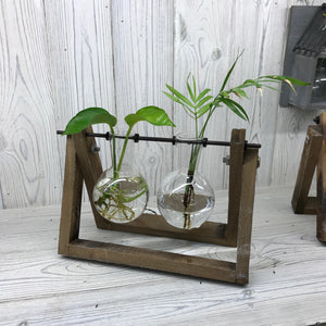 Hydroponic Home Décor - Two Pot Wooden Stand