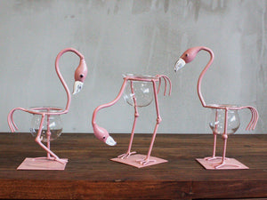 Hydroponic Home Décor - Pink Metal Flamingo Des 2