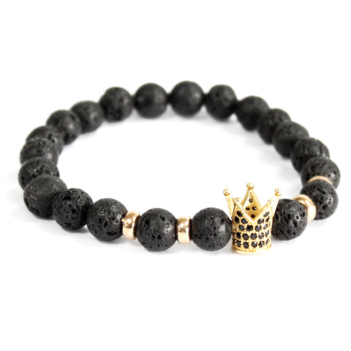 Gold Crown / Lava Stone - Gemstone Bracelet